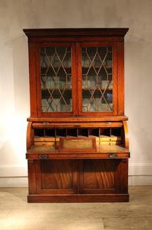 Victorian Mahogany Cilinder Secretaire Bookcase Furniture