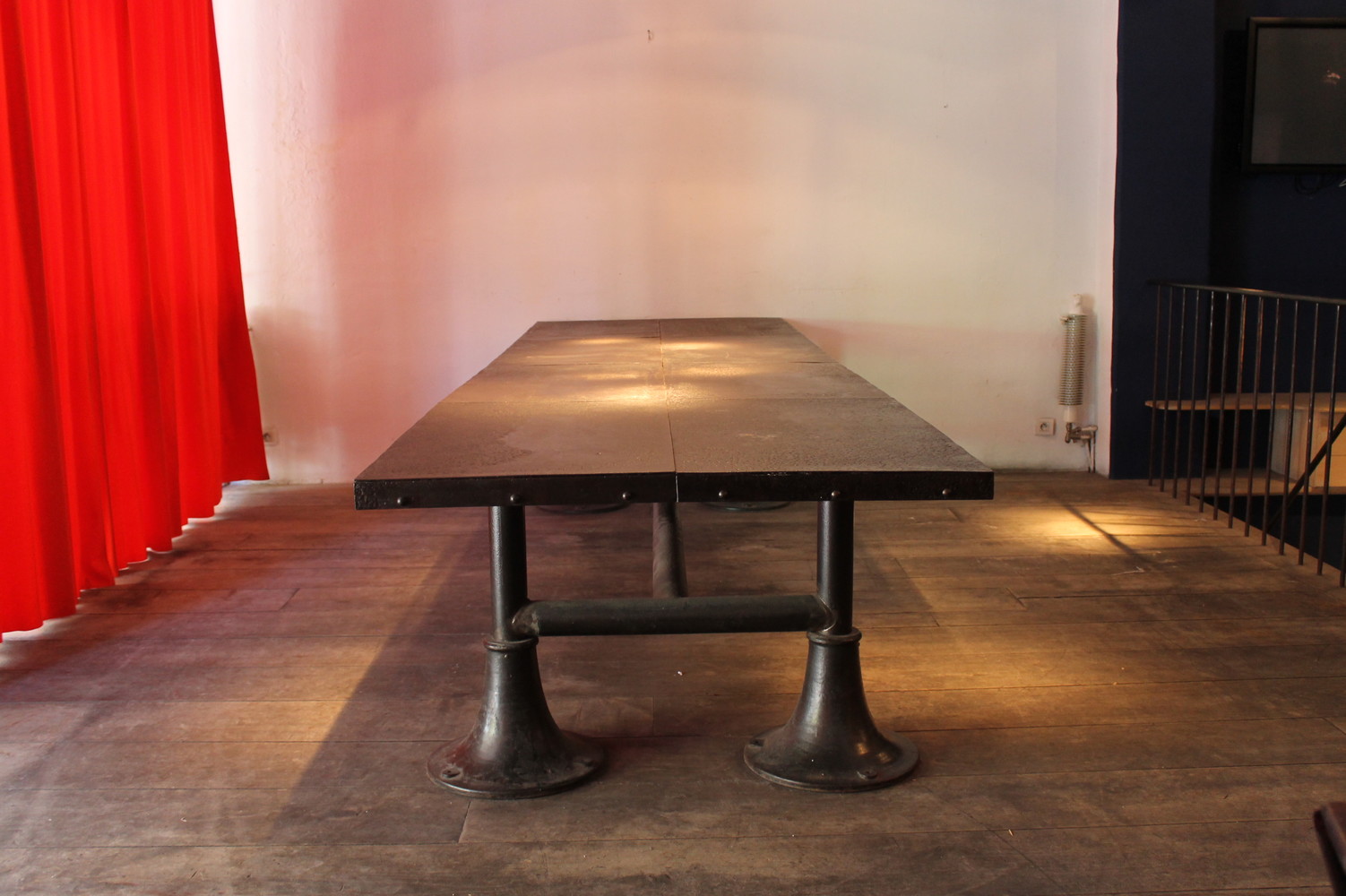 Industrial unusual table, cast iron base