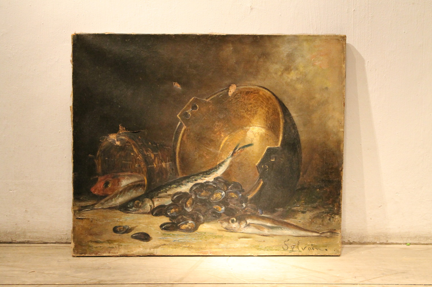 oil on canvas - fish and mussels