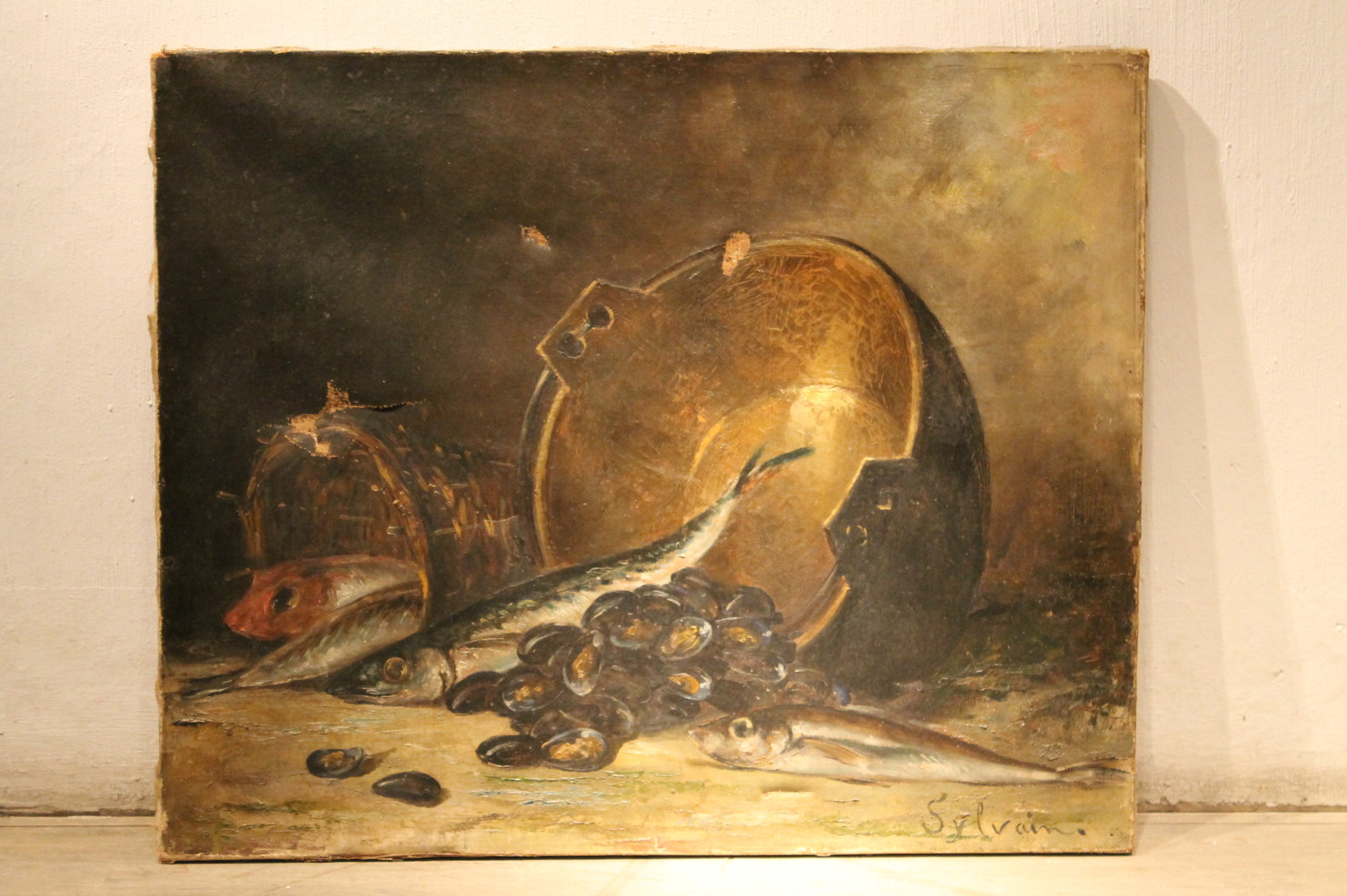 oil on canvas - fish and mussels