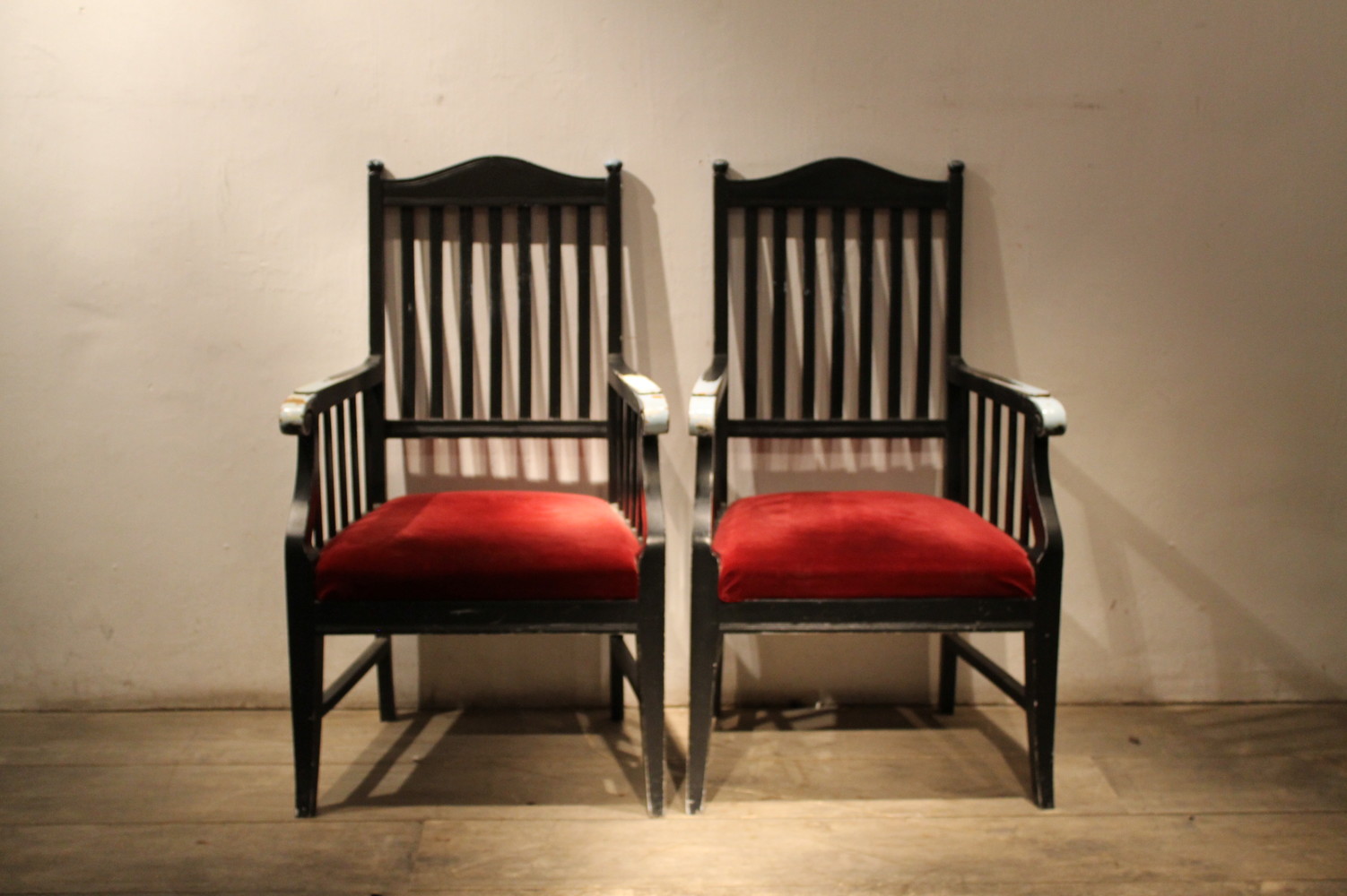 Paire of Swedish black painted armchairs