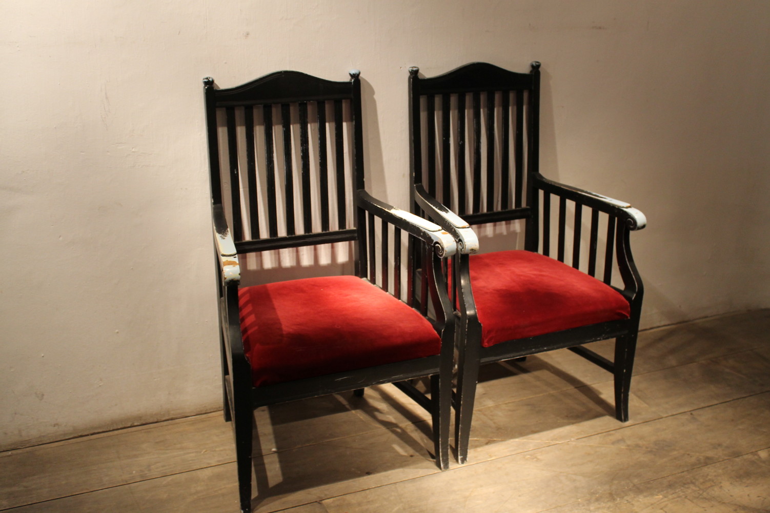 Paire of Swedish black painted armchairs