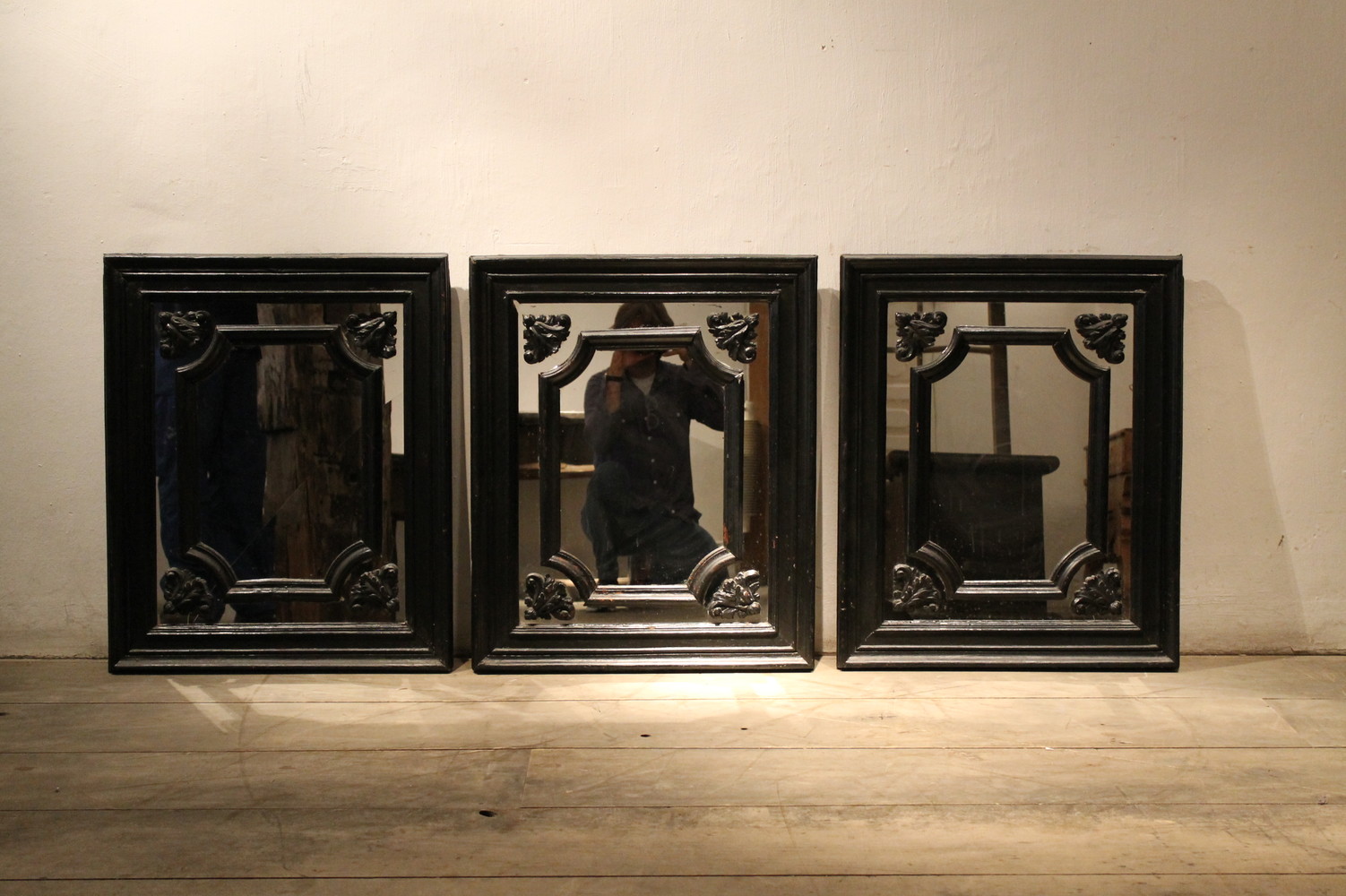 Set of 3 black painted , French mirrors